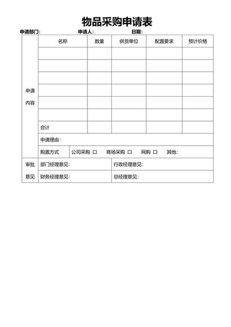 医院采购申请单范文